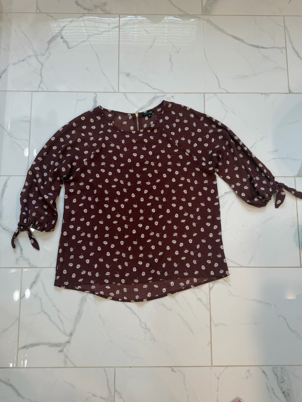 Papermoon Burgundy Floral Tie-Sleeve Blouse